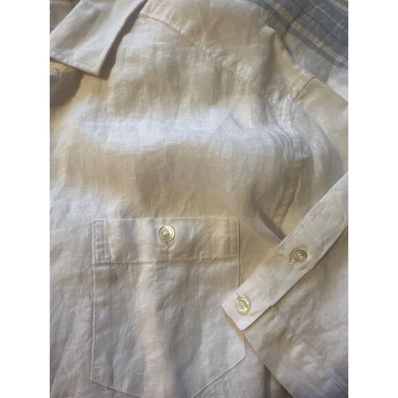 Baird McNutt Mens Linen Short Sleeve Button-Up Shirt With Blue Stripe Hem Size L - Picture 6 of 6